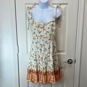Vine And Valley Summer Dress Large Tie Back Floral Tiered Ruffled Zip Skirt Mini